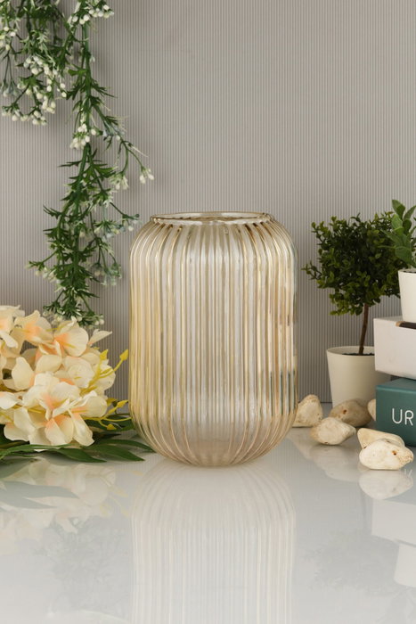 Aberto Design Jarrón de Vidrio Dorado Line D20B